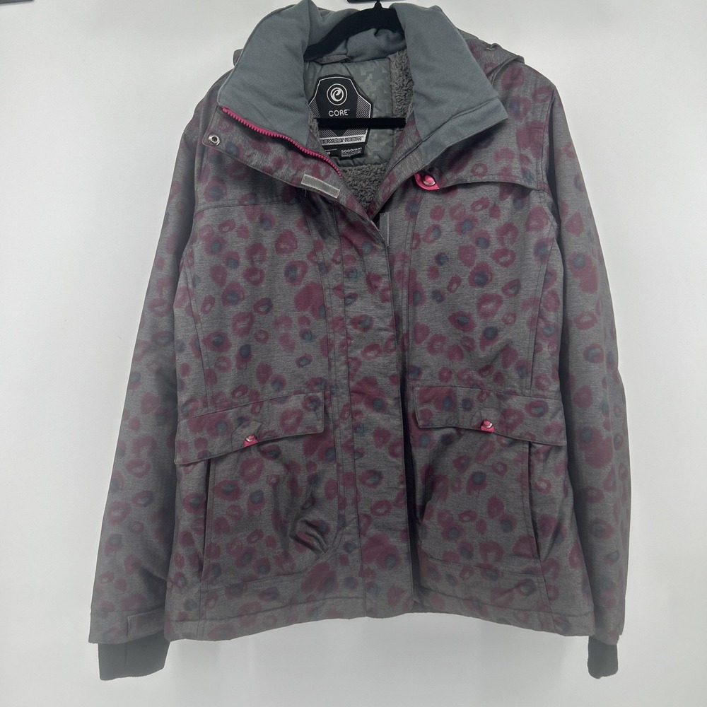 Powder Room Snowboard Jacket Womens Large Grey Pink CORE Leopard